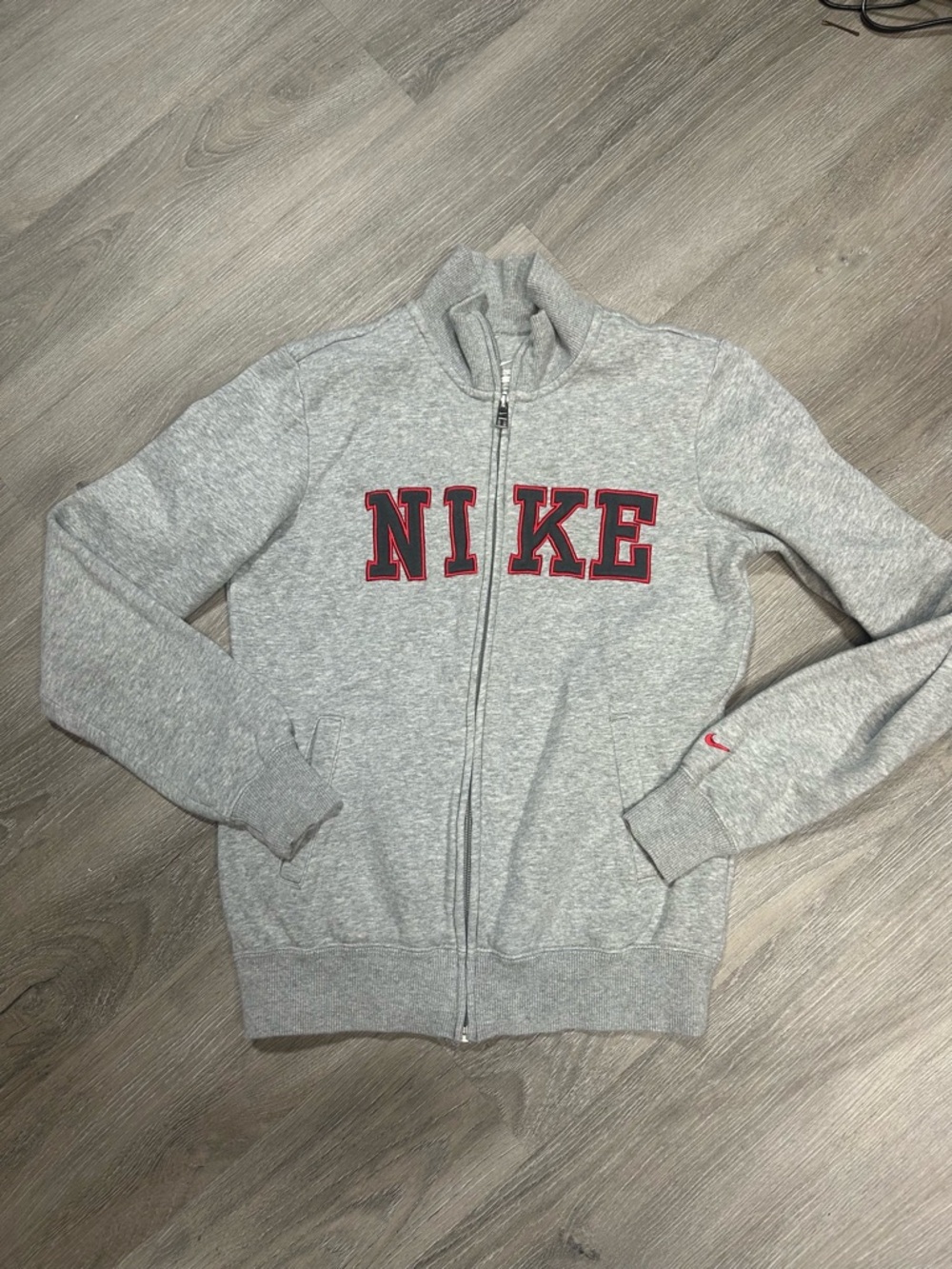 Vintage Nike grey red and black spell out zip up jacket Sz S